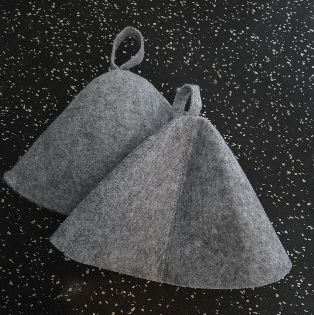 Two Gray Felt Sauna Hats